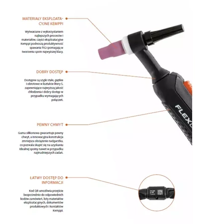 Uchwyt TIG chłodzony gazem KEMPPI TX 165 F 16 m